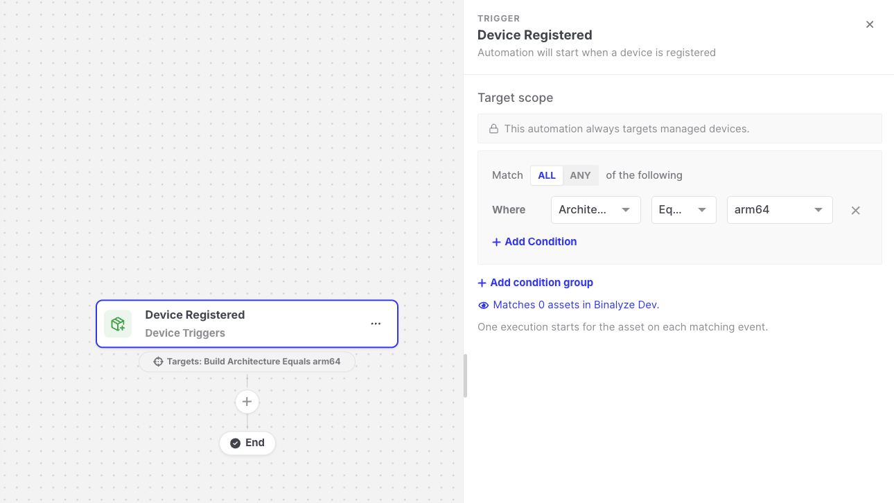 Device Registered: Trigger settings